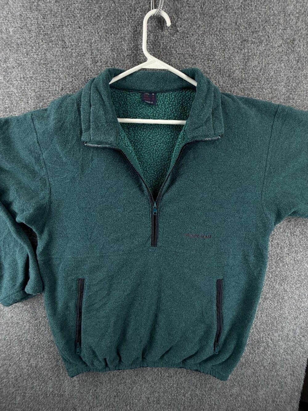 VTG Montbell Fleece Polyester Logo Medium Polartec Jacket Men Green Solid